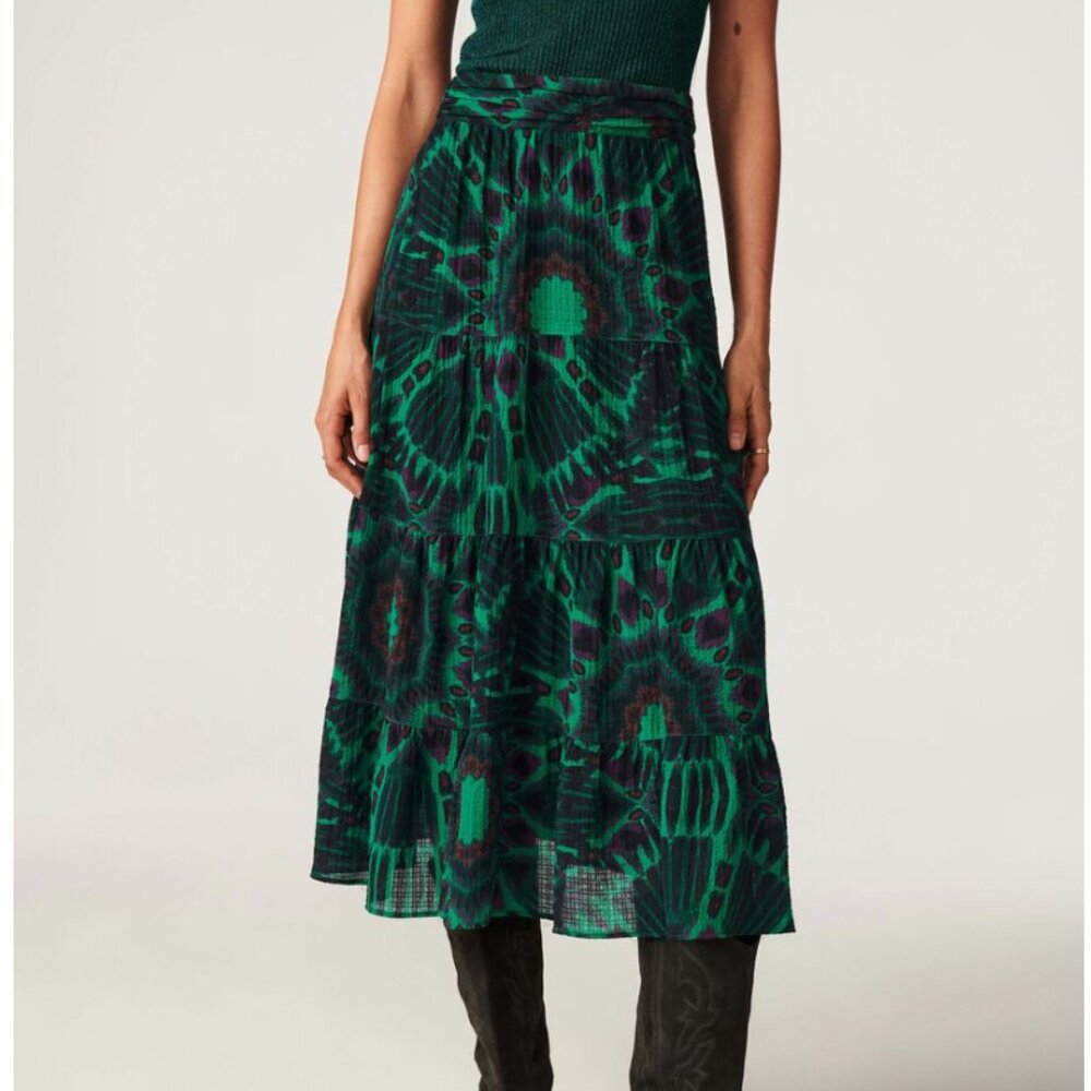 ba&sh Green Patterned Midi Skirt